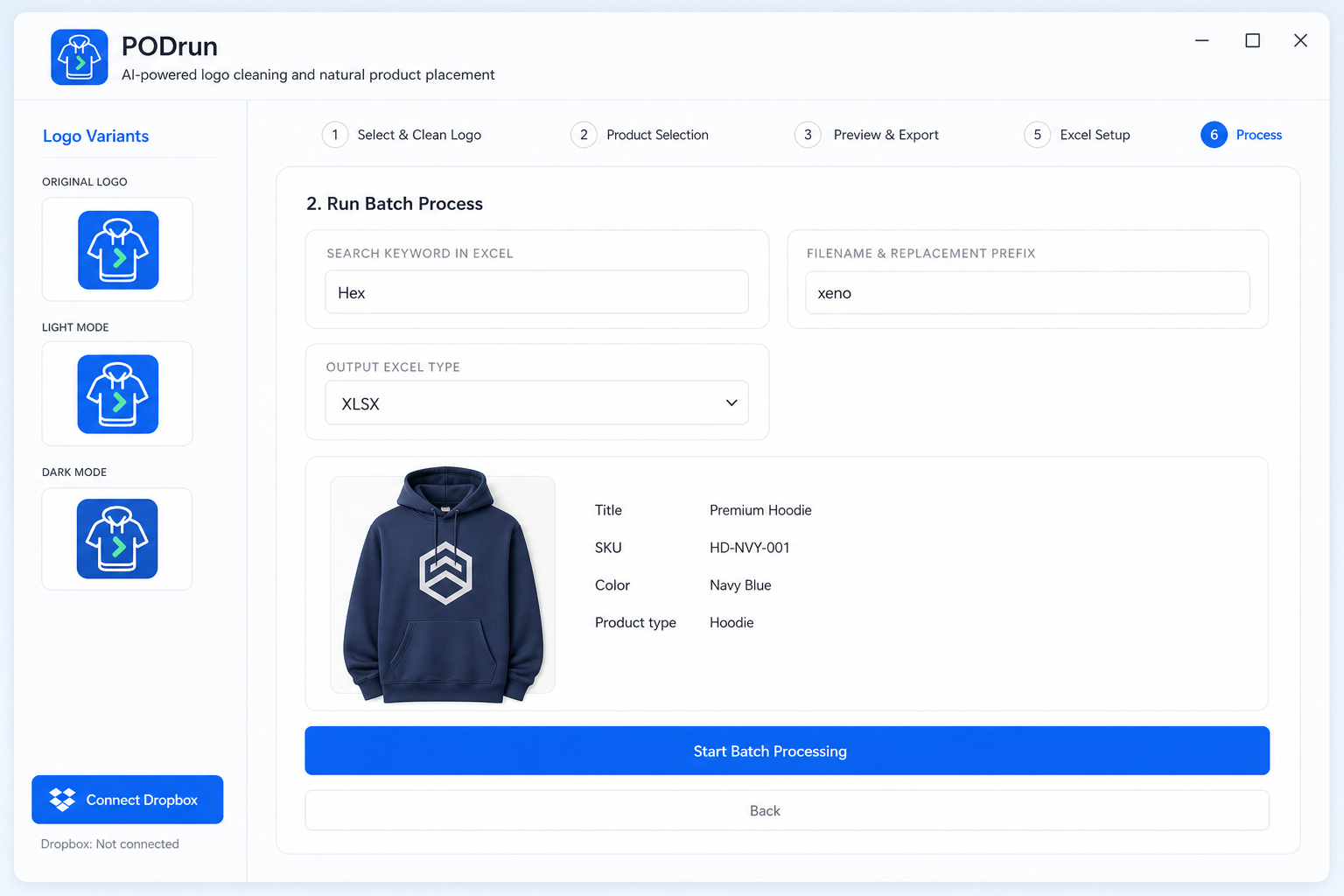 PODrun batch process fields for keyword, prefix, and listing metadata