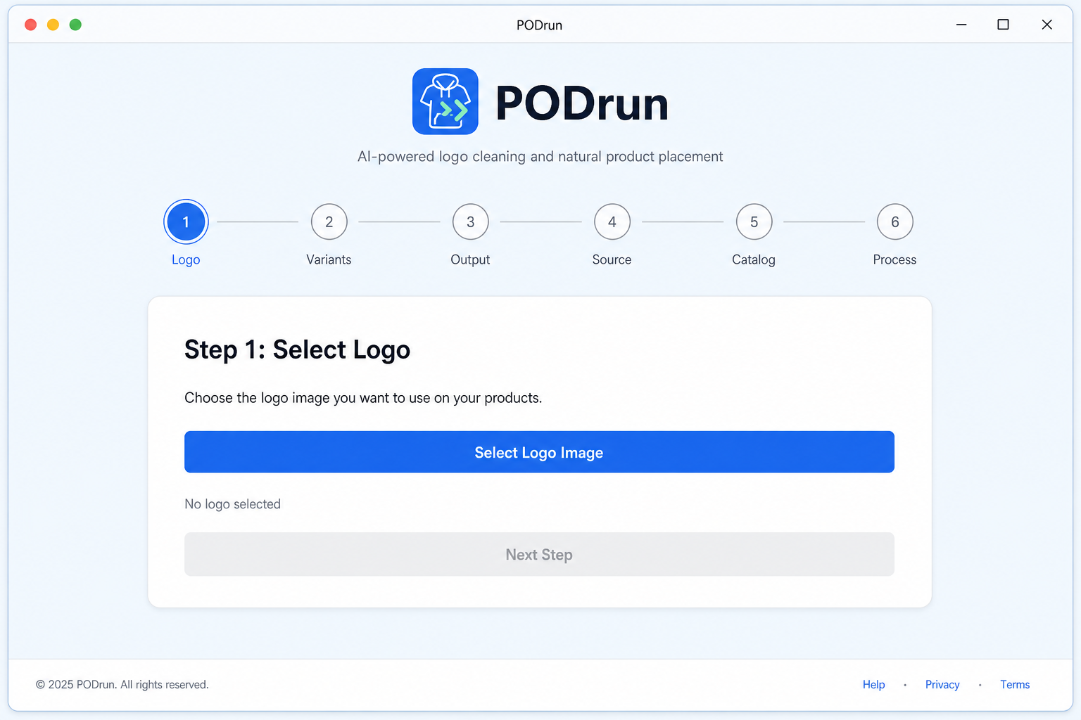 Wizard setup: logo, folders, catalog files