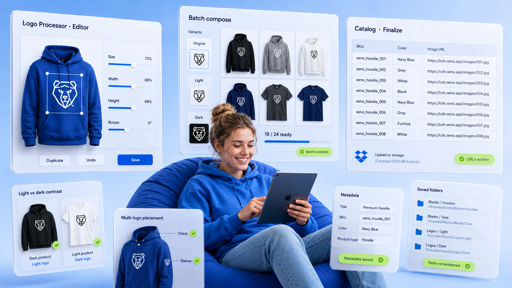 PODrun product banner with floating UI panels