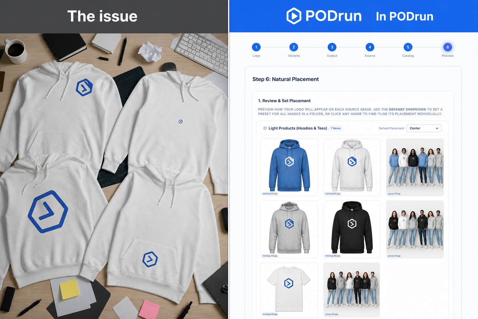 Issue: inconsistent placement. In PODrun: Center preset grid