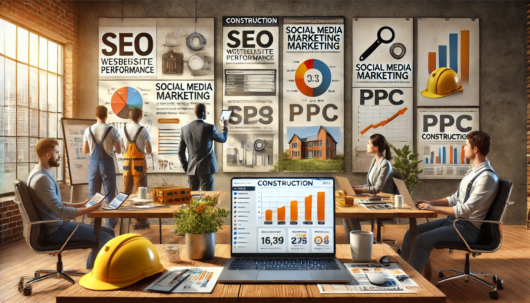 Strategies for marketing construction websites using SEO, social media, and advertising.