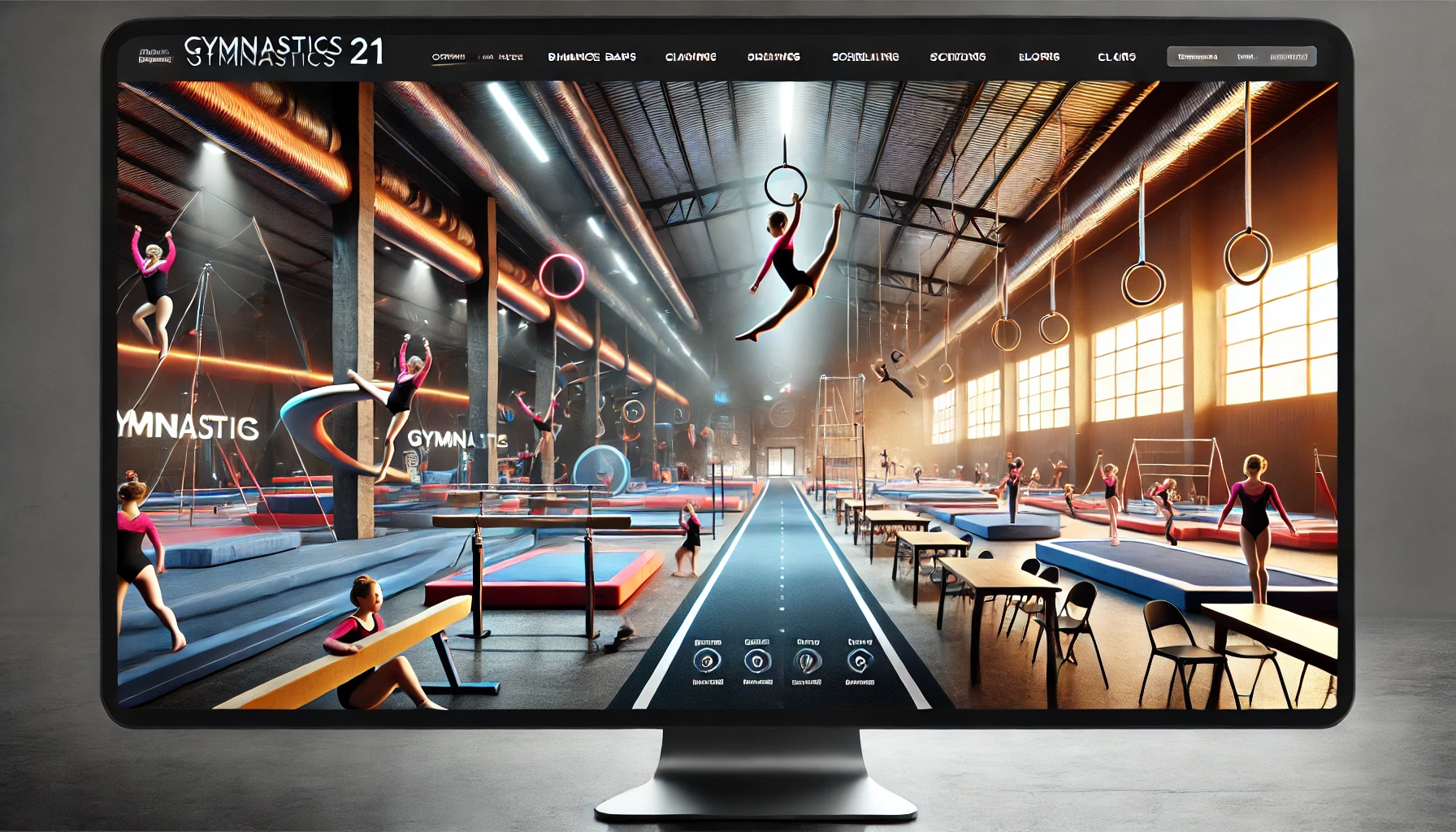 Gymnastics website design with dynamic visuals and class scheduling features.