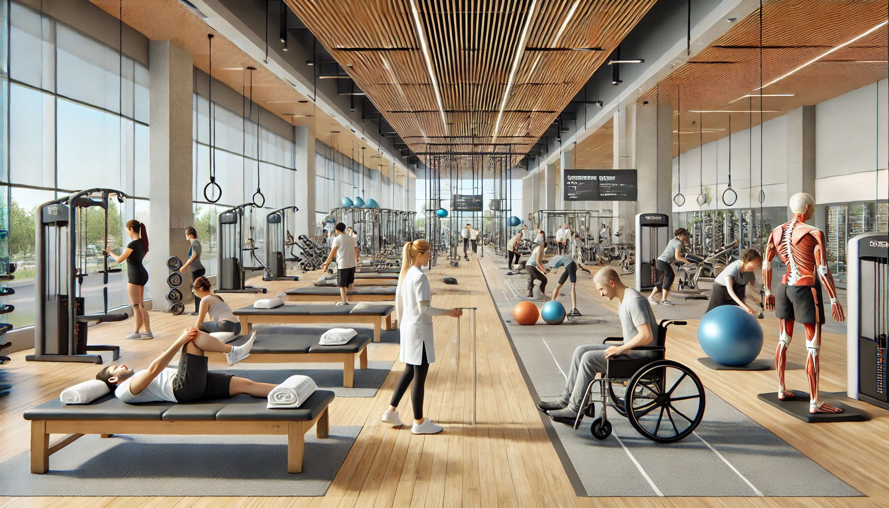 Well-organized physical therapy gym layout with easy navigation and clear CTAs.