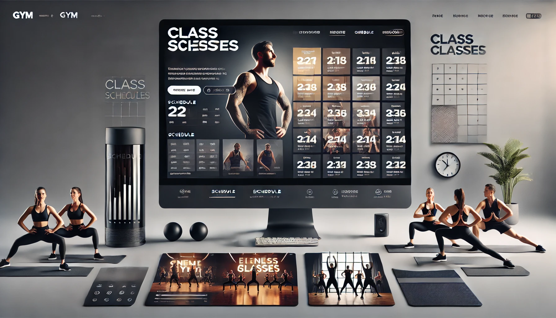 Gym website design showcasing class schedules and clean user interface.